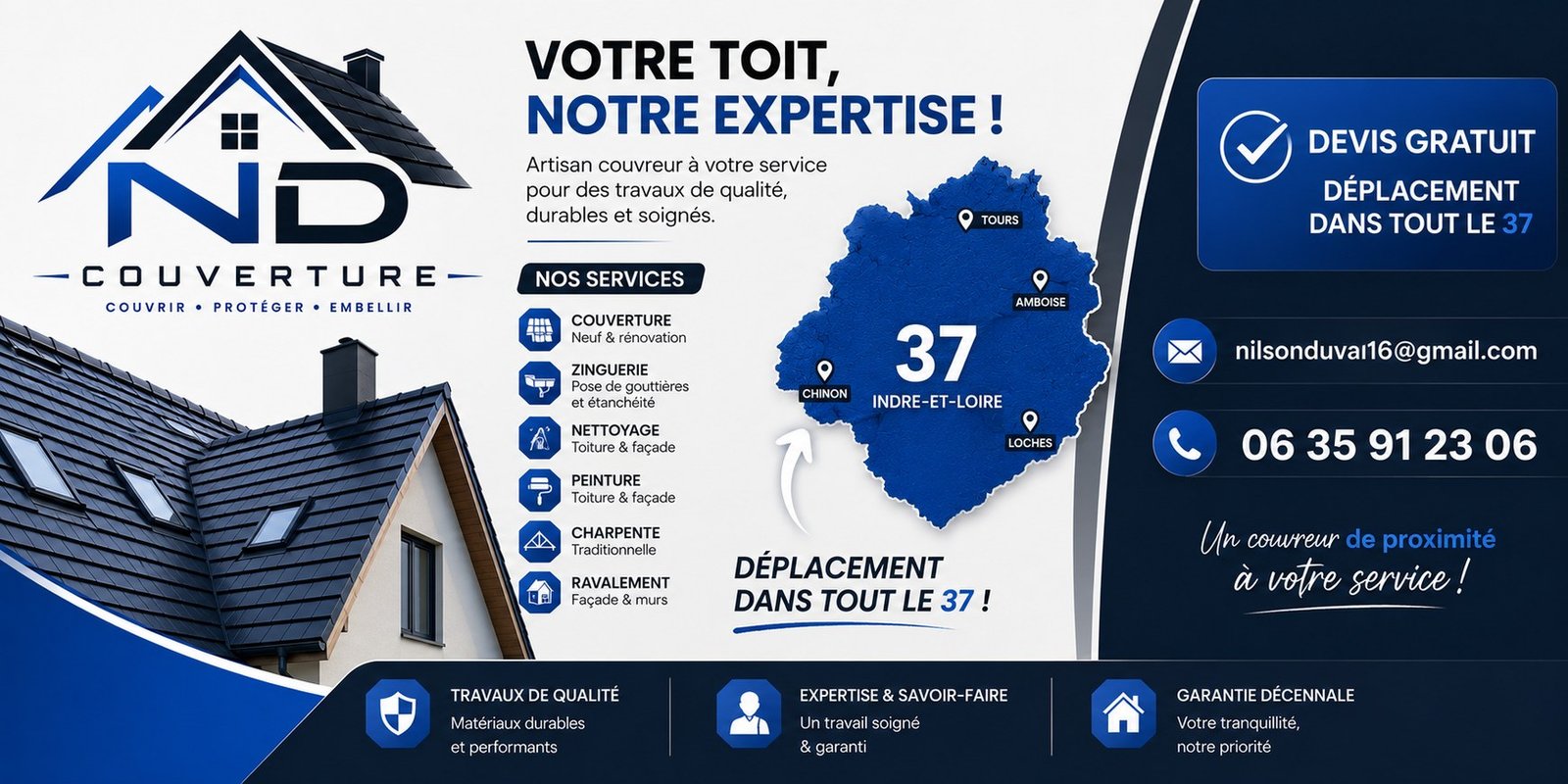 Les prestations ND Couverture et la carte de l’Indre-et-Loire